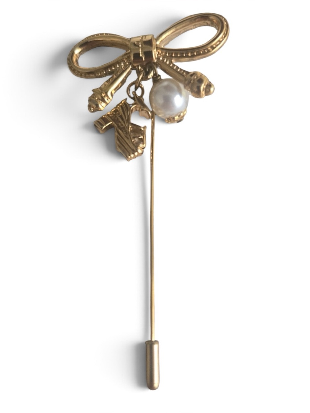 Salvatore, Ferragamo, vintage shoe bow and pearl pin brooch